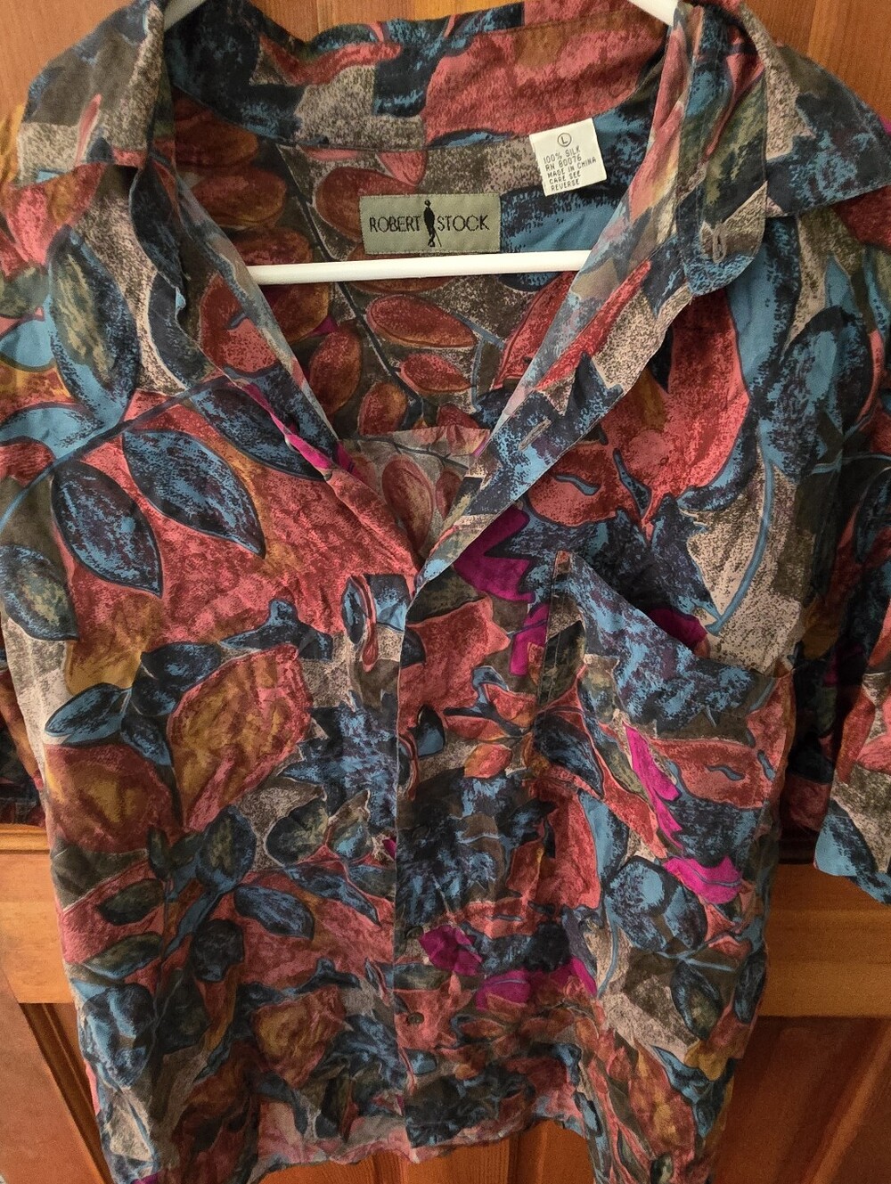 Multicolor Leaf Print Men Button-Up Top - Pink/Blue